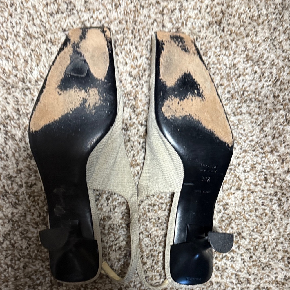 Prada Women's Beige Canvas Slingback Mules - Picture 4 of 7